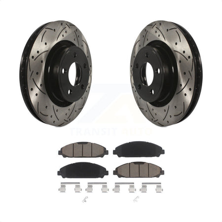 Front Coated Drilled Slotted Disc Brake Rotors And Ceramic Pads Kit For Ford Mustang KDC-100091 by Transit Auto