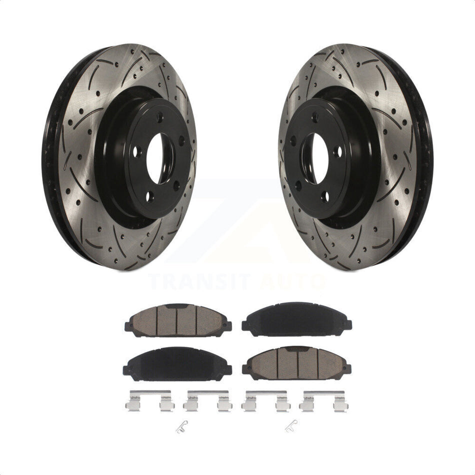 Front Coated Drilled Slotted Disc Brake Rotors And Ceramic Pads Kit For Ford Mustang KDC-100091 by Transit Auto