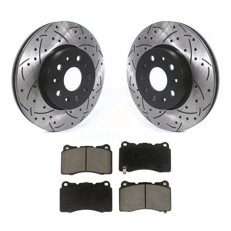 Front Coated Drilled Slotted Disc Brake Rotors And Ceramic Pads Kit For Chevrolet Camaro Cadillac CTS CT6 KDC-100099 by Transit Auto