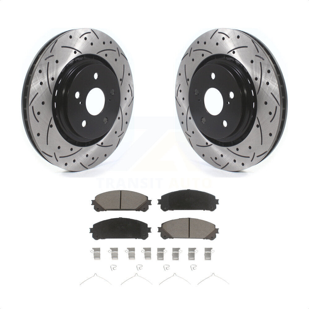 Front Coated Drilled Slotted Disc Brake Rotors And Ceramic Pads Kit For Lexus RX350 RX450h Toyota RX350L Camry RX450hL Avalon NX250 NX350 NX350h KDC-100114 by Transit Auto