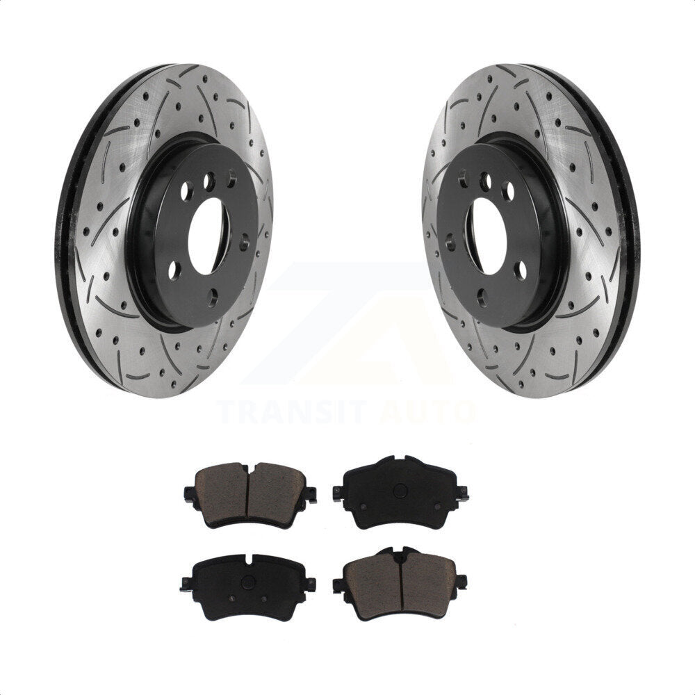 Front Coated Drilled Slotted Disc Brake Rotors And Ceramic Pads Kit For Mini Cooper Clubman KDC-100119 by Transit Auto