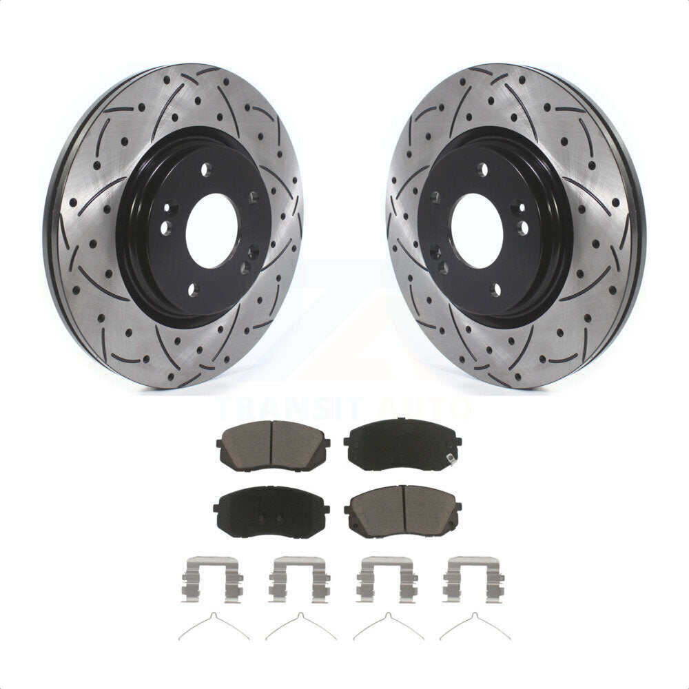 Front Coated Drilled Slotted Disc Brake Rotors And Ceramic Pads Kit For Hyundai Sonata Kia Optima Niro EV Kona Electric KDC-100130 by Transit Auto