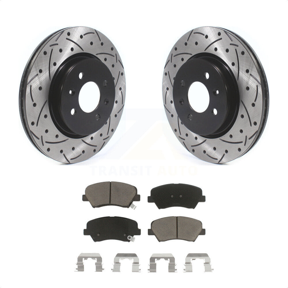 Front Coated Drilled Slotted Disc Brake Rotors And Ceramic Pads Kit For Kia Rio KDC-100166 by Transit Auto