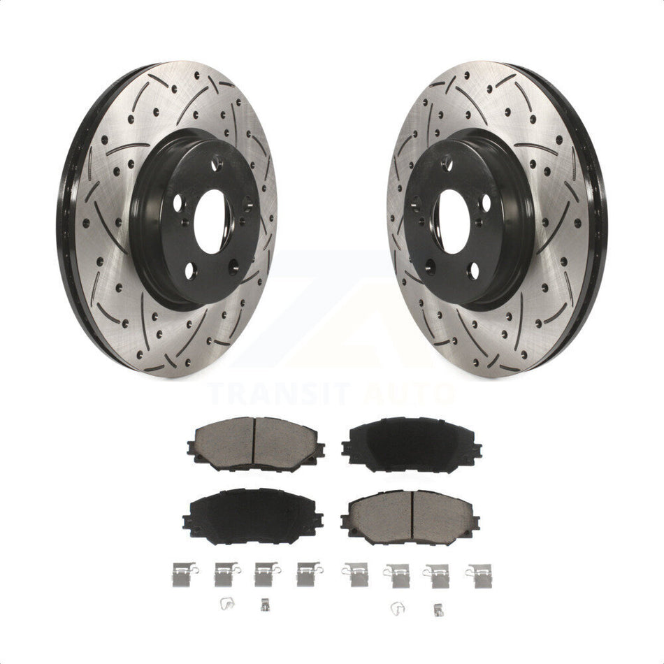 Front Coated Drilled Slotted Disc Brake Rotors And Ceramic Pads Kit For Toyota Corolla Scion xD Matrix Pontiac Vibe KDC-100168 by Transit Auto