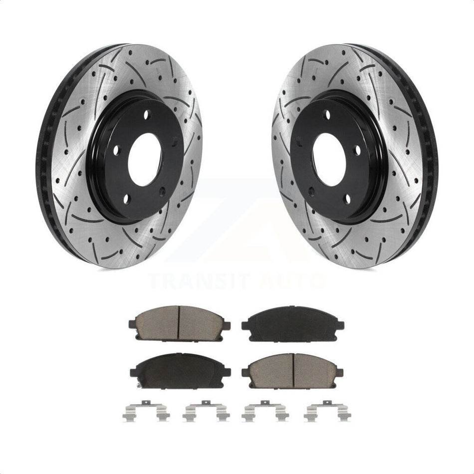 Front Coated Drilled Slotted Disc Brake Rotors And Ceramic Pads Kit For 2004-2009 Nissan Quest KDC-100172 by Transit Auto