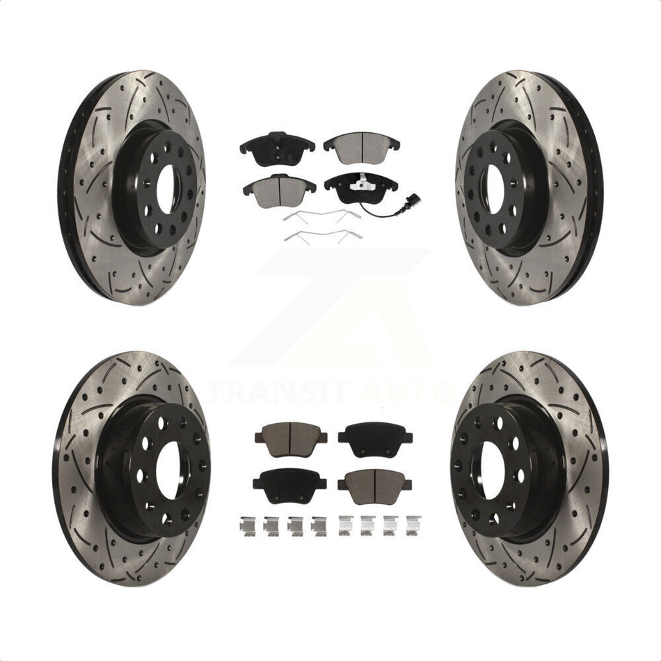 Front Rear Coated Drilled Slotted Disc Brake Rotors And Ceramic Pads Kit For Volkswagen Passat KDC-100296 by Transit Auto