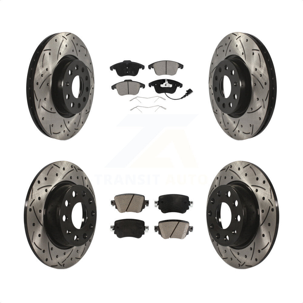 Front Rear Coated Drilled Slotted Disc Brake Rotors And Ceramic Pads Kit For Volkswagen Passat KDC-100300 by Transit Auto