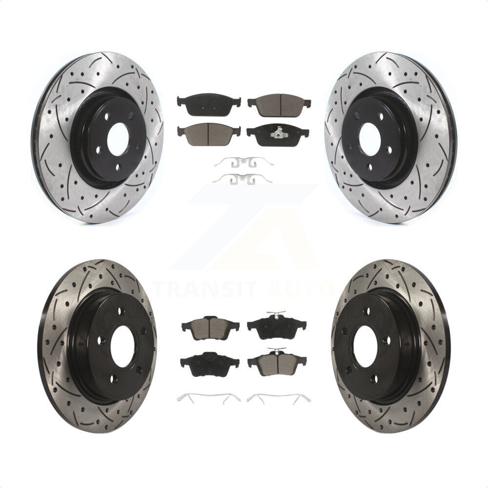 Front Rear Coated Drilled Slotted Disc Brake Rotors And Ceramic Pads Kit For Ford Focus ST KDC-100318 by Transit Auto