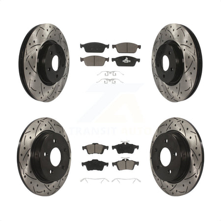 Front Rear Coated Drilled Slotted Disc Brake Rotors And Ceramic Pads Kit For Ford Focus ST KDC-100321 by Transit Auto