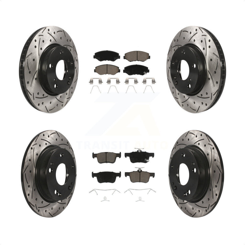 Front Rear Coated Drilled Slotted Disc Brake Rotors And Ceramic Pads Kit For Honda Civic KDC-100340 by Transit Auto