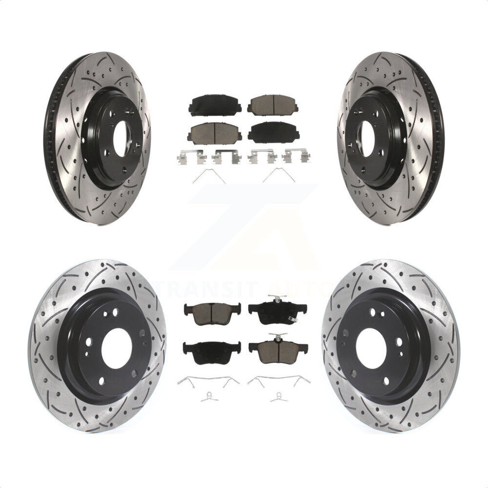 Front Rear Coated Drilled Slotted Disc Brake Rotors And Ceramic Pads Kit For Honda Civic KDC-100341 by Transit Auto