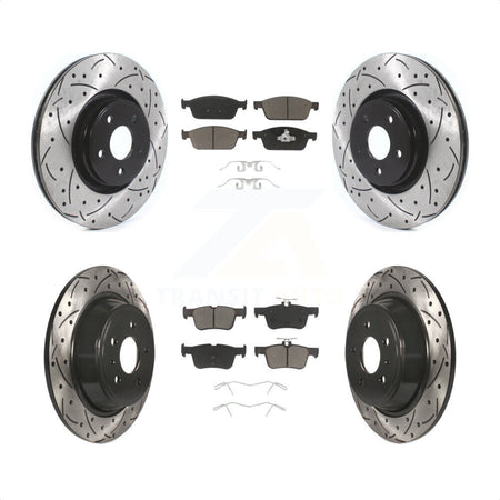 Front Rear Coated Drilled Slotted Disc Brake Rotors And Ceramic Pads Kit For Lincoln MKC KDC-100348 by Transit Auto