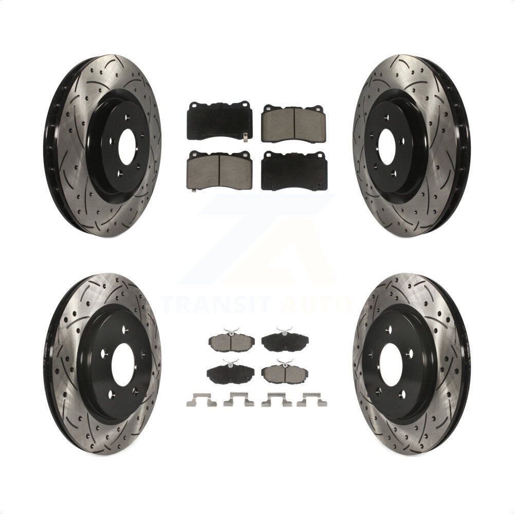 Front Rear Coated Drilled Slotted Disc Brake Rotors And Ceramic Pads Kit For Ford Mustang KDC-100361 by Transit Auto