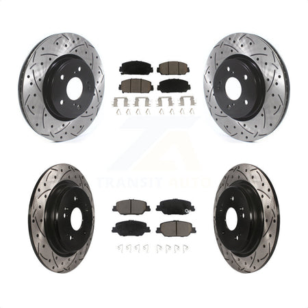 Front Rear Coated Drilled Slotted Disc Brake Rotors And Ceramic Pads Kit For Honda CR-V KDC-100368 by Transit Auto