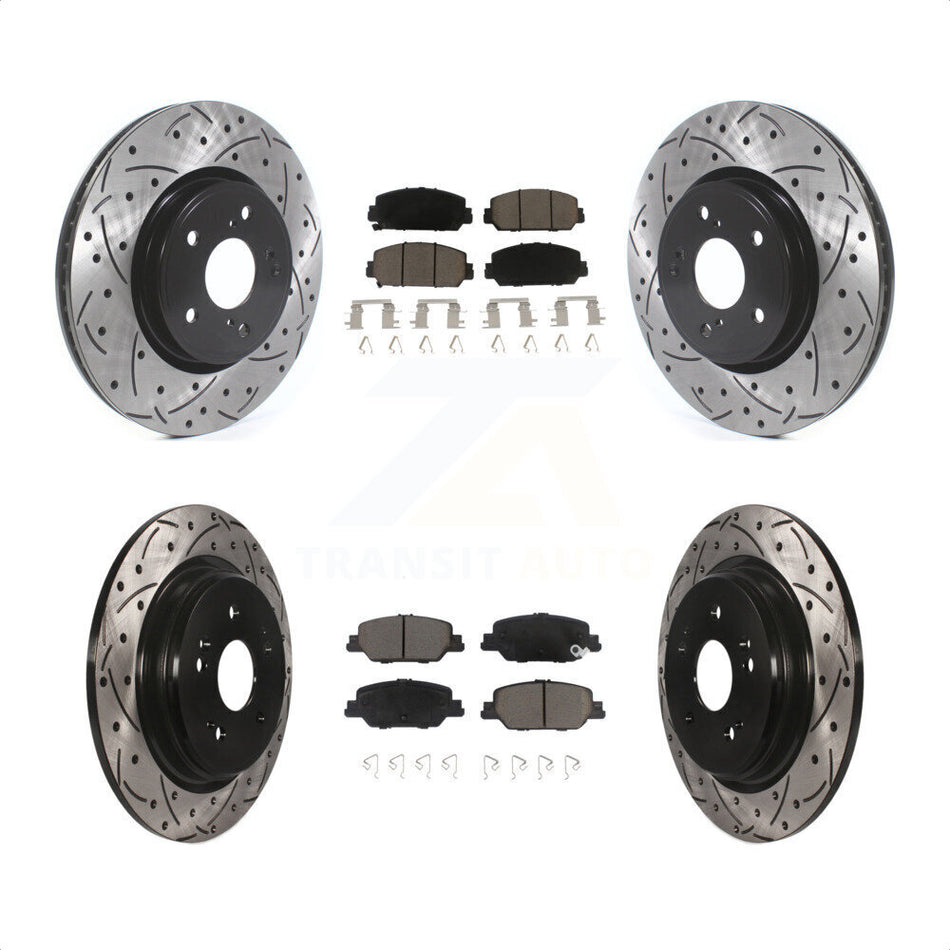 Front Rear Coated Drilled Slotted Disc Brake Rotors And Ceramic Pads Kit For Honda CR-V KDC-100368 by Transit Auto