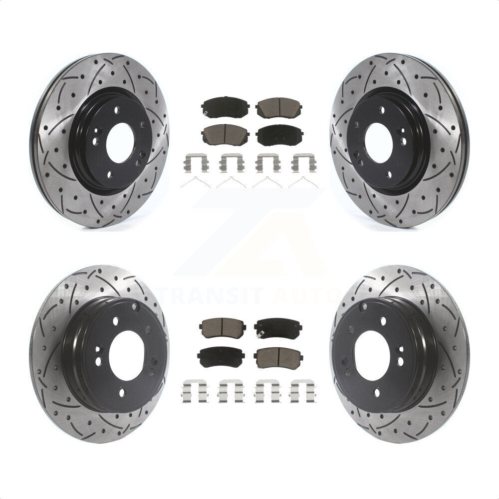 Front Rear Coated Drilled Slotted Disc Brake Rotors And Ceramic Pads Kit For 2015-2016 Hyundai Sonata GAS engine With Manual Parking KDC-100379 by Transit Auto