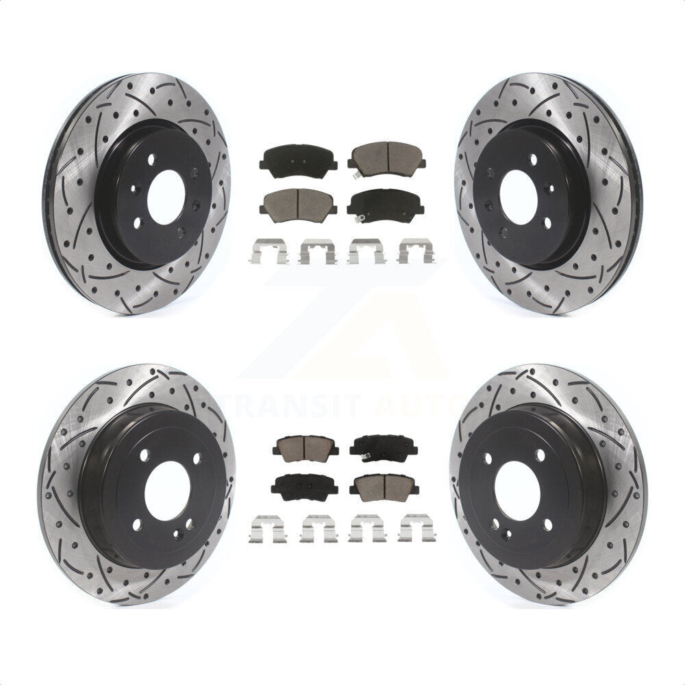 Front Rear Coated Drilled Slotted Disc Brake Rotors And Ceramic Pads Kit For Kia Rio KDC-100382 by Transit Auto