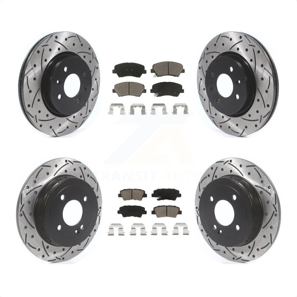 Front Rear Coated Drilled Slotted Disc Brake Rotors And Ceramic Pads Kit For Kia Rio KDC-100382 by Transit Auto