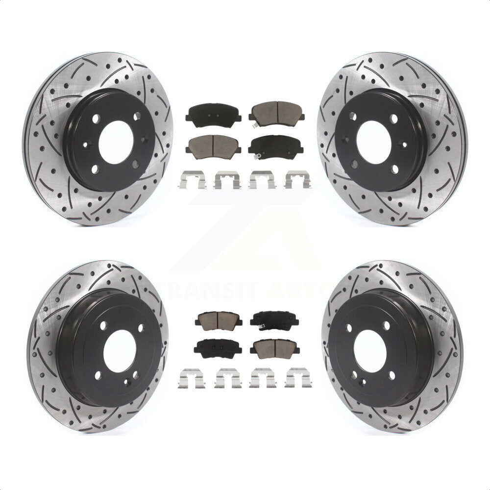 Front Rear Coated Drilled Slotted Disc Brake Rotors And Ceramic Pads Kit For Hyundai Accent Kia Rio KDC-100383 by Transit Auto