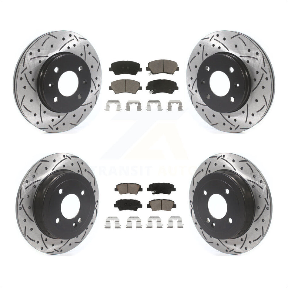 Front Rear Coated Drilled Slotted Disc Brake Rotors And Ceramic Pads Kit For Hyundai Accent Kia Rio KDC-100383 by Transit Auto