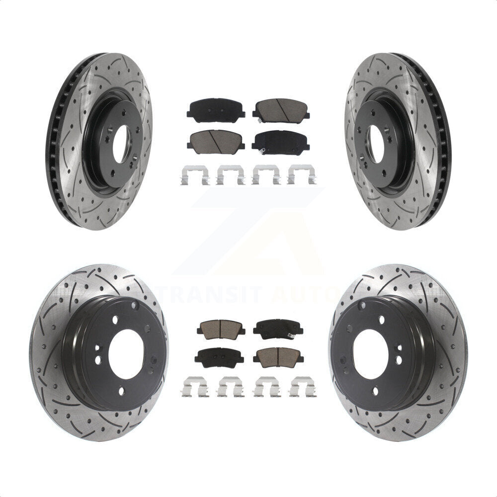 Front Rear Coated Drilled Slotted Disc Brake Rotors And Ceramic Pads Kit For Kia Optima 2.0L KDC-100389 by Transit Auto