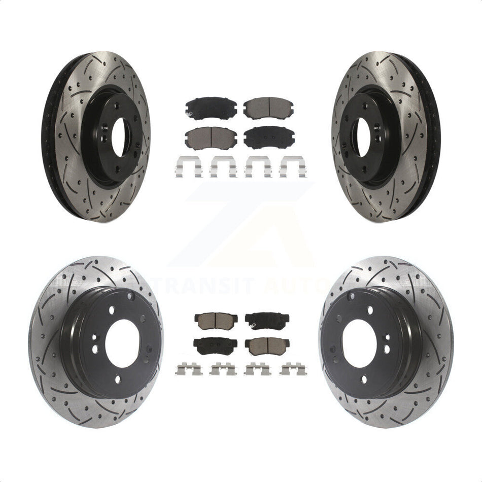 Front Rear Coated Drilled Slotted Disc Brake Rotors And Ceramic Pads Kit For Hyundai Sonata 3.3L KDC-100406 by Transit Auto