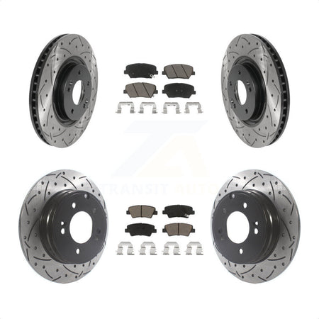 Front Rear Coated Drilled Slotted Disc Brake Rotors And Ceramic Pads Kit For Hyundai Azera KDC-100407 by Transit Auto