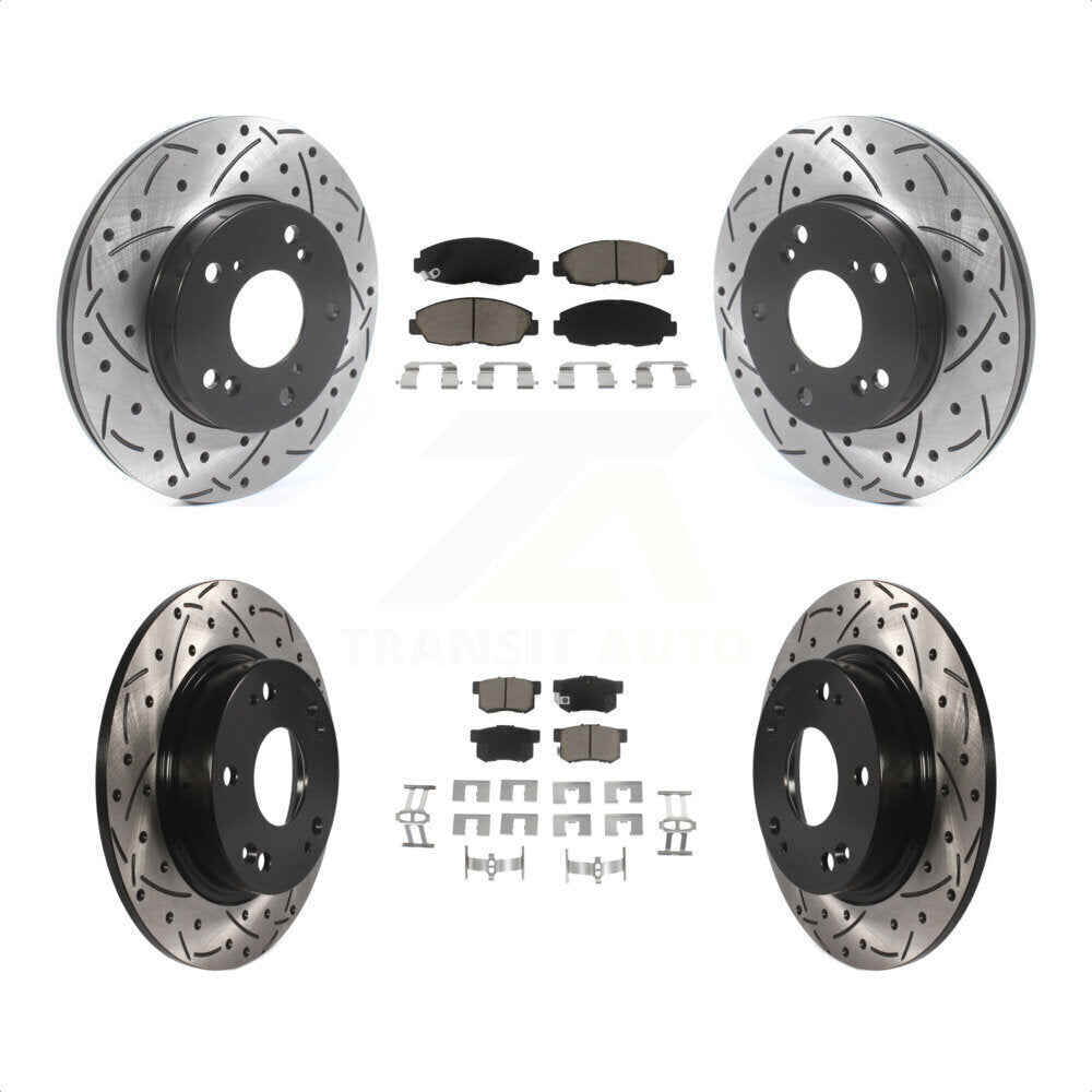 Front Rear Coated Drilled Slotted Disc Brake Rotors And Ceramic Pads Kit For Honda Civic KDC-100421 by Transit Auto