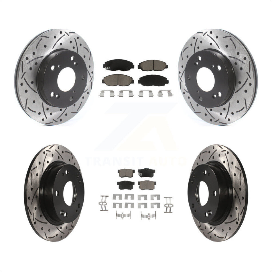 Front Rear Coated Drilled Slotted Disc Brake Rotors And Ceramic Pads Kit For Honda Civic KDC-100421 by Transit Auto