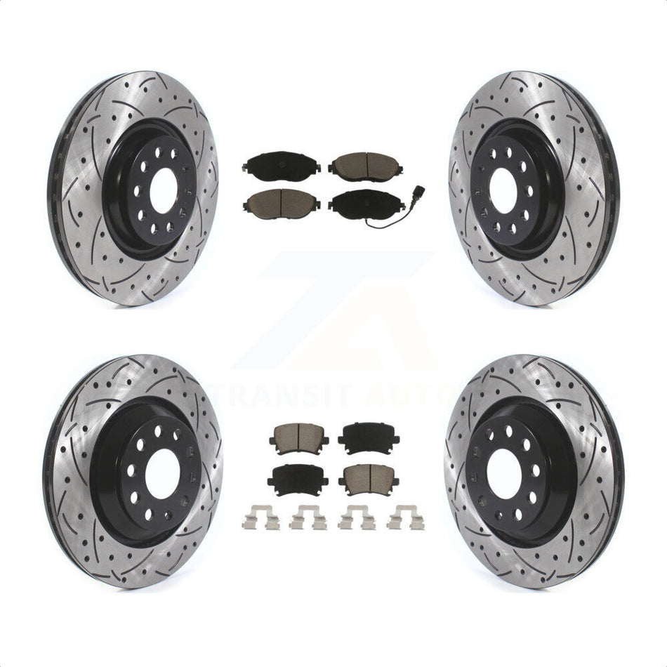 Front Rear Coated Drilled Slotted Disc Brake Rotors And Ceramic Pads Kit For Volkswagen GTI KDC-100490 by Transit Auto