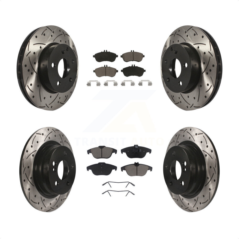 Front Rear Coated Drilled Slotted Disc Brake Rotors And Ceramic Pads Kit For Mercedes-Benz C300 C250 C230 KDC-100506 by Transit Auto