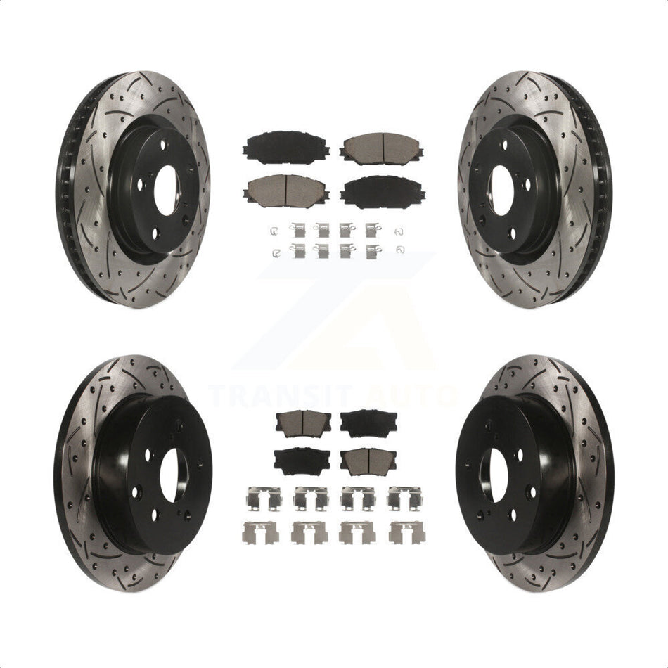 Front Rear Coated Drilled Slotted Disc Brake Rotors And Ceramic Pads Kit For Toyota RAV4 KDC-100514 by Transit Auto