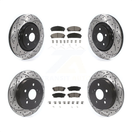 Front Rear Coated Drilled Slotted Disc Brake Rotors And Ceramic Pads Kit For Toyota Camry Avalon TRD KDC-100517 by Transit Auto