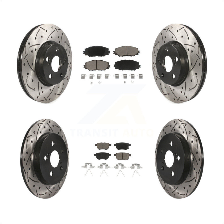 Front Rear Coated Drilled Slotted Disc Brake Rotors And Ceramic Pads Kit For Toyota Corolla Matrix Pontiac Vibe KDC-100518 by Transit Auto