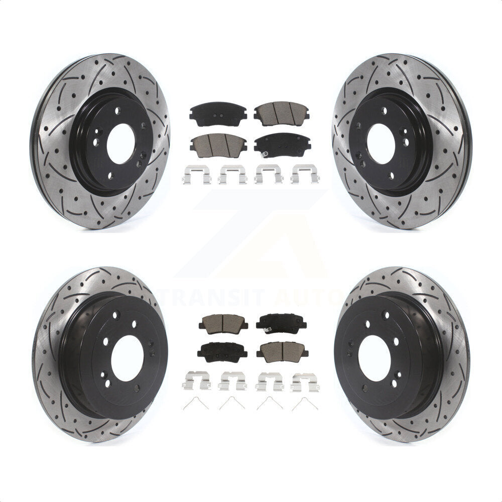 Front Rear Coated Drilled Slotted Disc Brake Rotors And Ceramic Pads Kit For Hyundai Tucson Kia Sportage KDC-100561 by Transit Auto