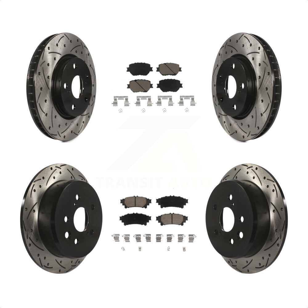 Front Rear Coated Drilled Slotted Disc Brake Rotors And Ceramic Pads Kit For Lexus IS250 KDC-100564 by Transit Auto