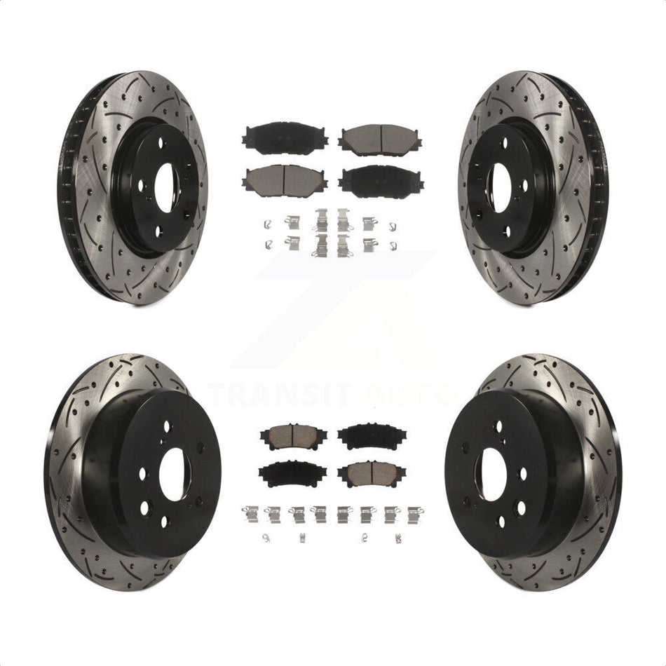 Front Rear Coated Drilled Slotted Disc Brake Rotors And Ceramic Pads Kit For 2014-2015 Lexus IS250 Base with RWD With F Sport Package KDC-100565 by Transit Auto