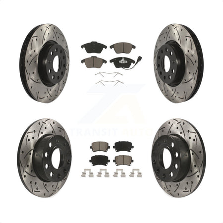 Front Rear Coated Drilled Slotted Disc Brake Rotors And Ceramic Pads Kit For 2008-2008 Audi A3 Quattro KDC-100613 by Transit Auto