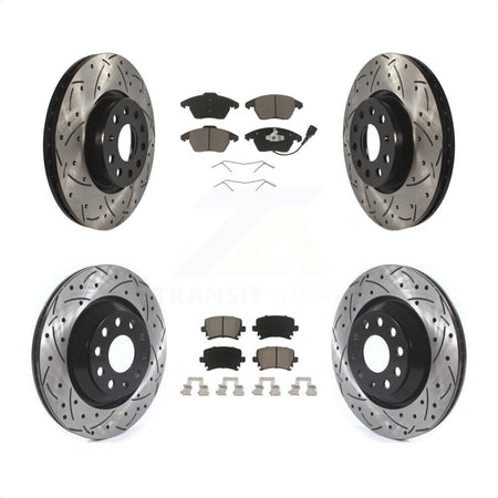 Front Rear Coated Drilled Slotted Disc Brake Rotors And Ceramic Pads Kit For 2009-2010 Volkswagen Passat CC With 312mm Diameter Rotor KDC-100614 by Transit Auto