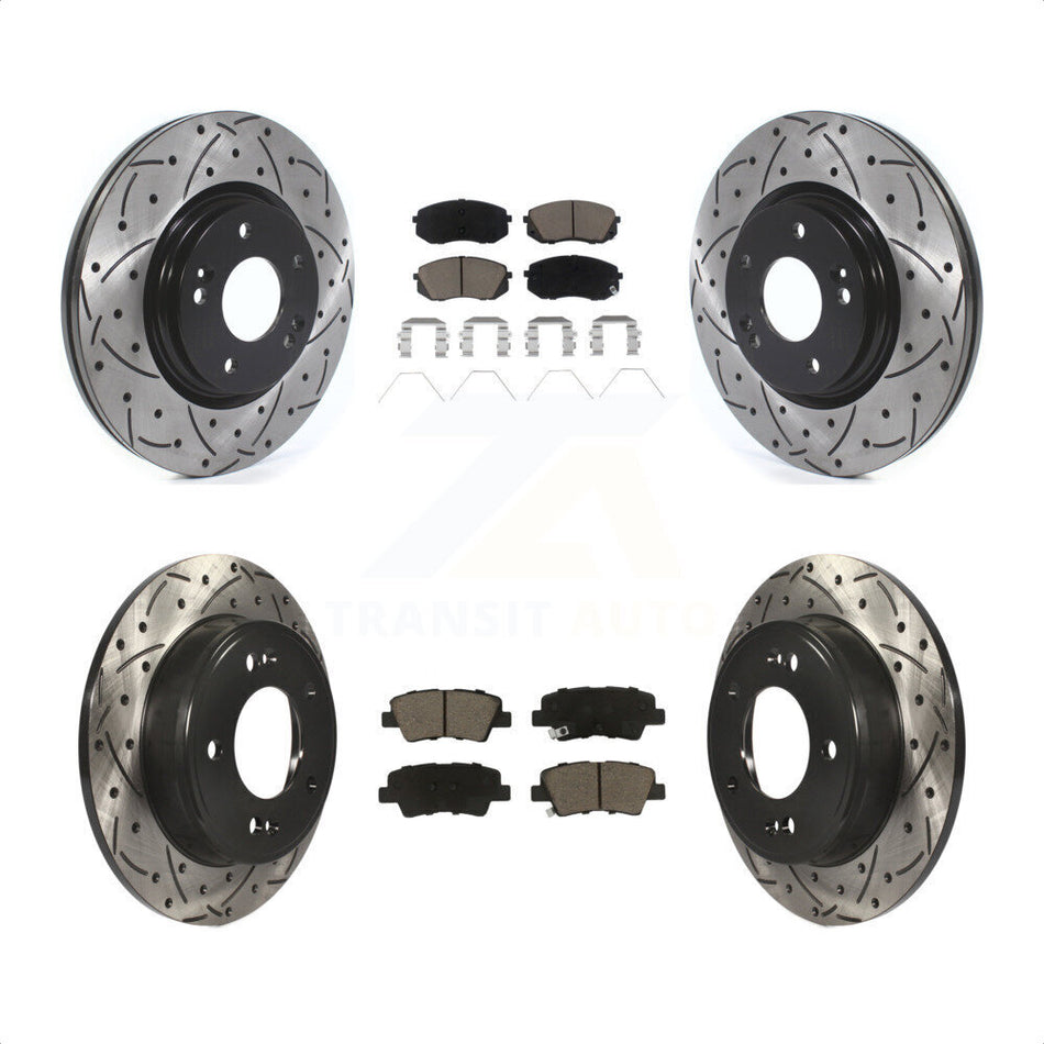 Front Rear Coated Drilled Slotted Disc Brake Rotors And Ceramic Pads Kit For Kia Soul Forte KDC-100629 by Transit Auto