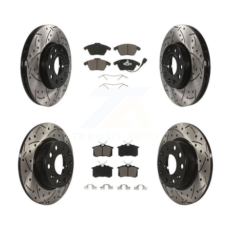 Front Rear Drilled Slot Brake Rotors Ceramic Pad Kit For 2014 Volkswagen Beetle Base Sportline Highline Comfortline TDI With 272mm Diameter Rotor KDC-100645 by Transit Auto