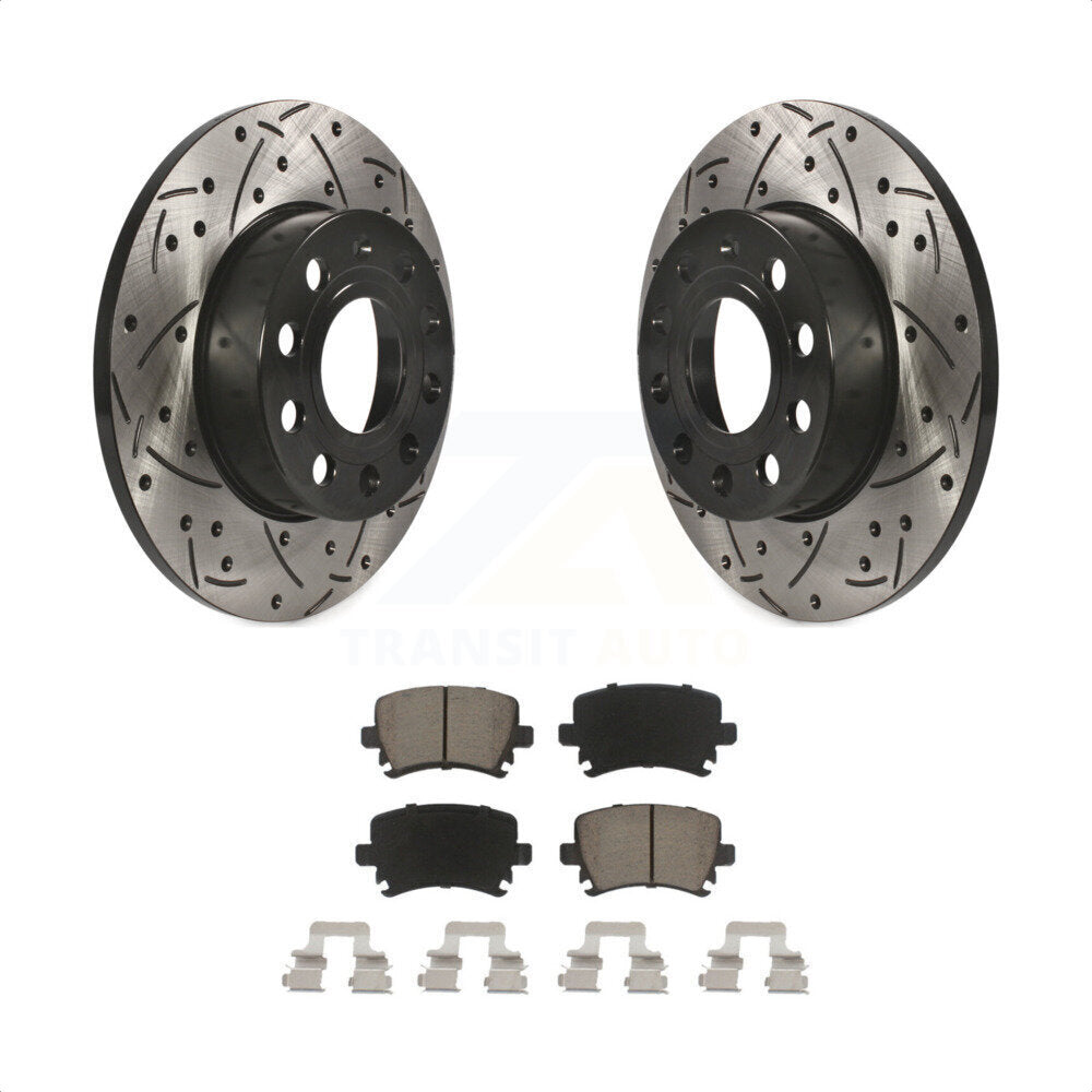 Rear Coated Drilled Slotted Disc Brake Rotors And Ceramic Pads Kit For Volkswagen Jetta Rabbit Audi A3 Quattro KDC-100707 by Transit Auto