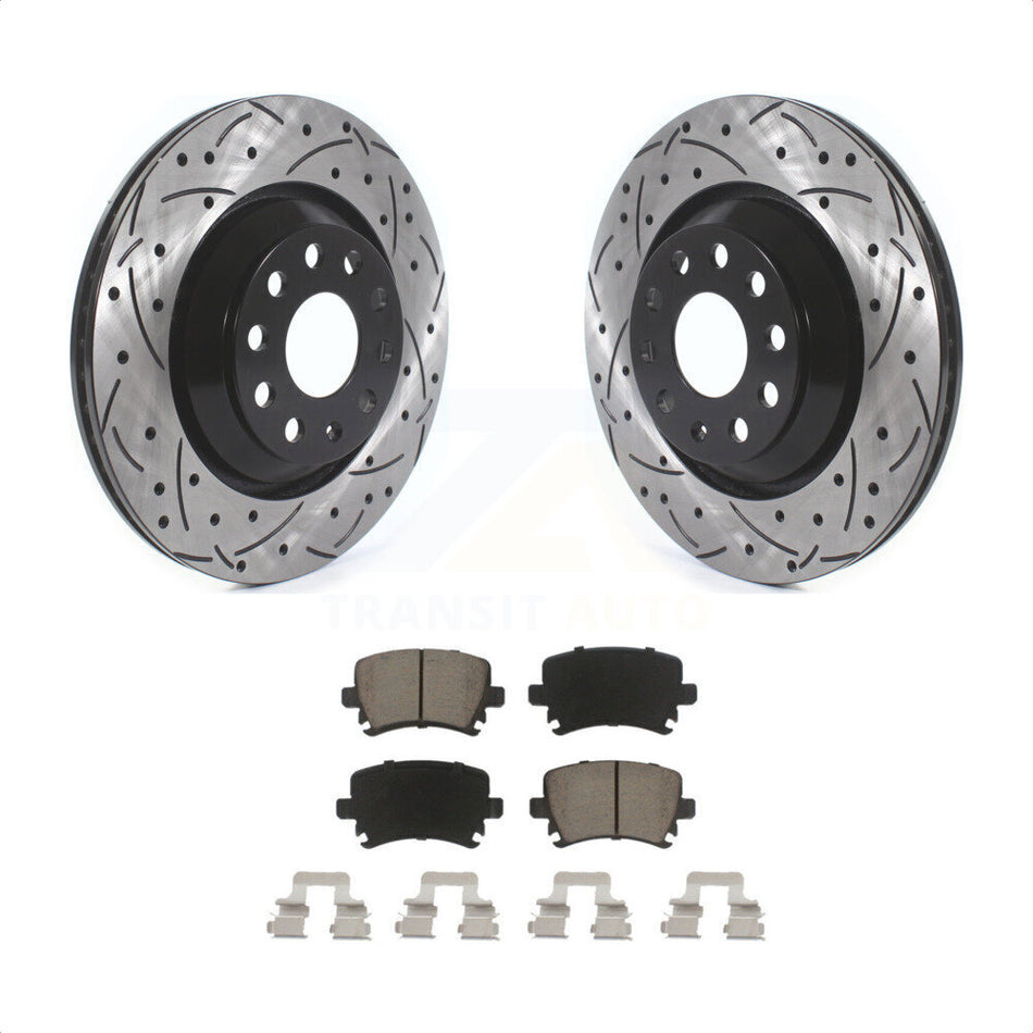 Rear Coated Drilled Slotted Disc Brake Rotors And Ceramic Pads Kit For Volkswagen CC Passat GTI Golf R R32 Audi TTS Quattro KDC-100708 by Transit Auto