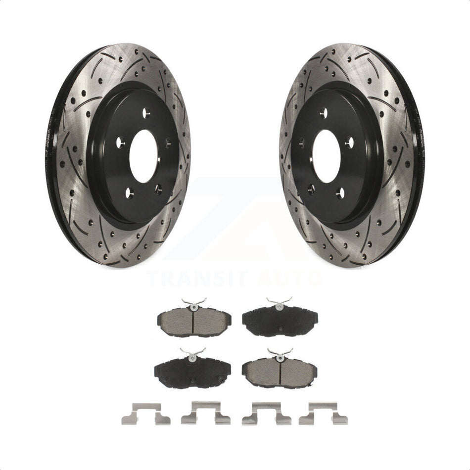 Rear Coated Drilled Slotted Disc Brake Rotors And Ceramic Pads Kit For Ford Mustang KDC-100751 by Transit Auto