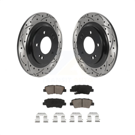 Rear Coated Drilled Slotted Disc Brake Rotors And Ceramic Pads Kit For Kia Optima Hyundai Sonata Soul EV KDC-100761 by Transit Auto