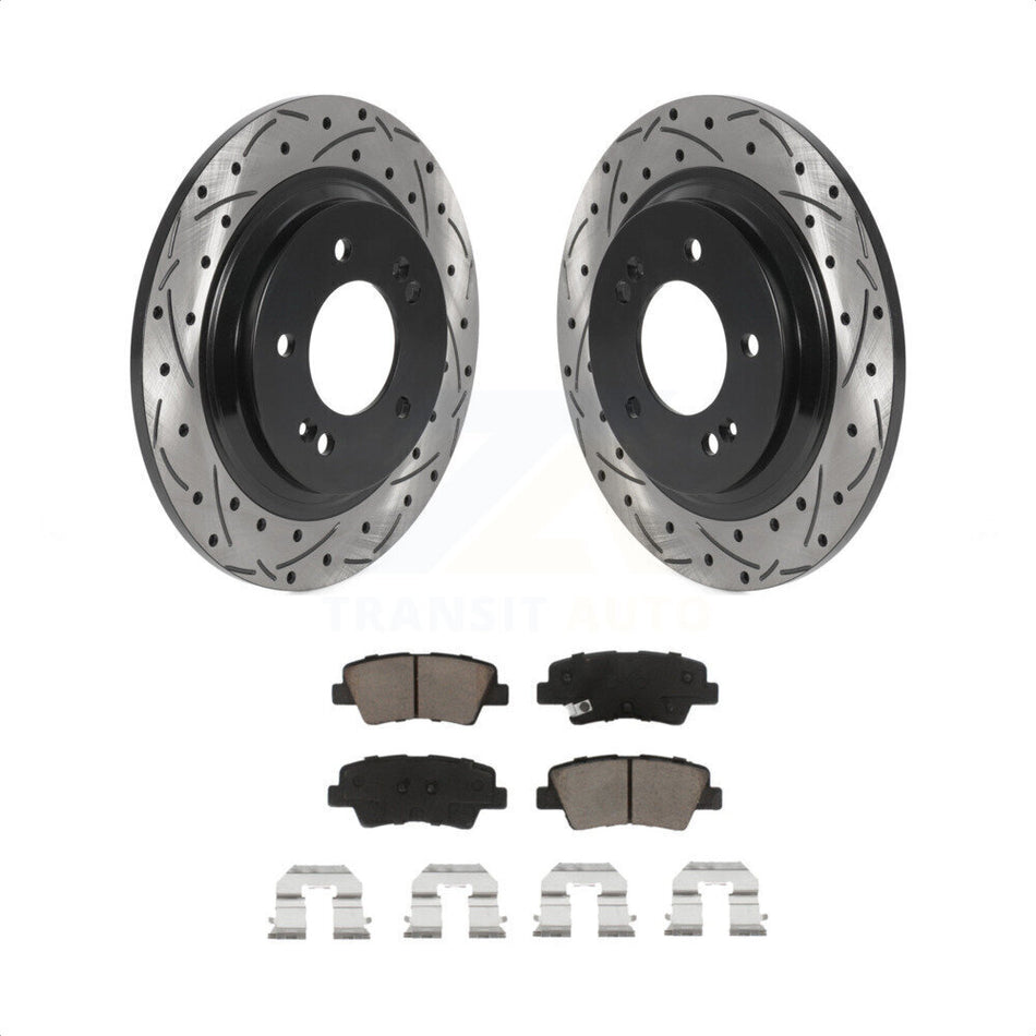 Rear Coated Drilled Slotted Disc Brake Rotors And Ceramic Pads Kit For Kia Optima Hyundai Sonata Soul EV KDC-100761 by Transit Auto