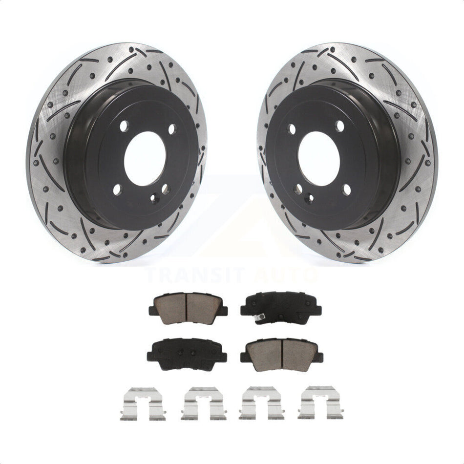 Rear Coated Drilled Slotted Disc Brake Rotors And Ceramic Pads Kit For Hyundai Accent Kia Rio KDC-100763 by Transit Auto