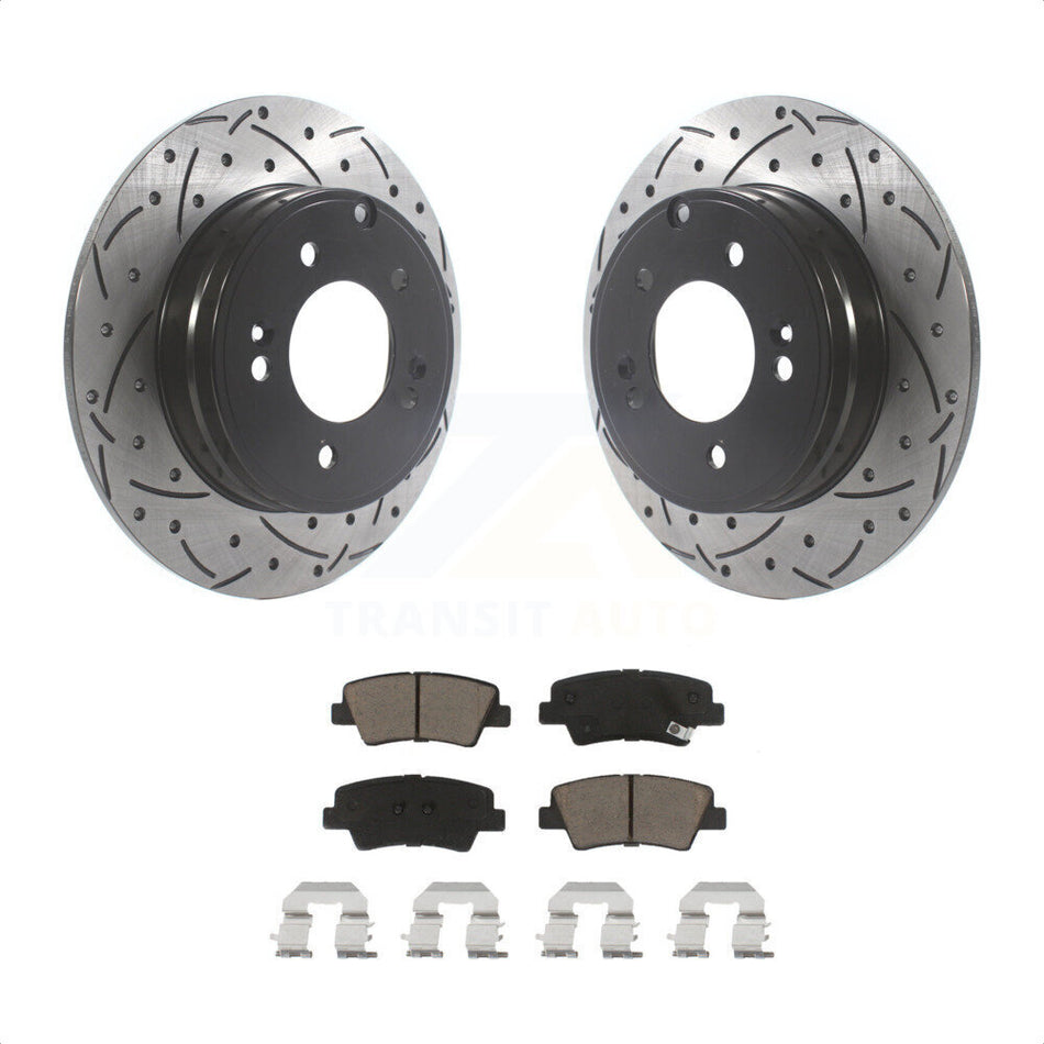 Rear Coated Drilled Slotted Disc Brake Rotors And Ceramic Pads Kit For Hyundai Sonata Kia Optima Azera KDC-100765 by Transit Auto