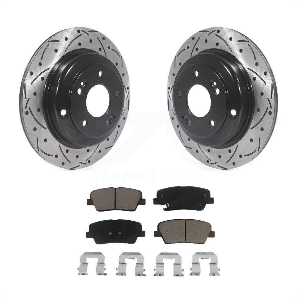 Rear Coated Drilled Slotted Disc Brake Rotors And Ceramic Pads Kit For Hyundai Genesis Coupe KDC-100777 by Transit Auto