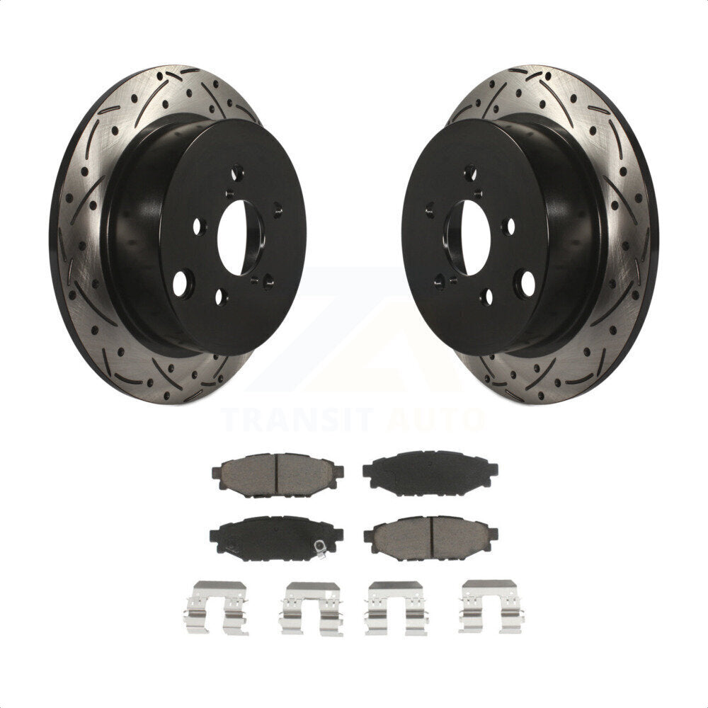 Rear Coated Drilled Slotted Disc Brake Rotors And Ceramic Pads Kit For Subaru Forester Impreza Crosstrek XV KDC-100796 by Transit Auto